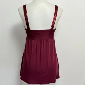 Express Camisole Medium Burgundy Sequin Empire Waist Babydoll Tank Top thumbnail 6