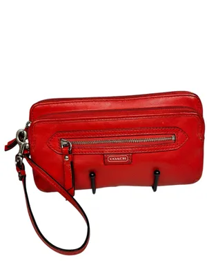 Coach Vintage Y2K Coral Red Leather Double Zip Wristlet Wallet Clutch Organizer thumbnail 14