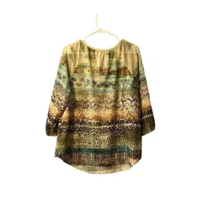 Chicos Lace Crochet Front‎ Top Size 2 Tropical All Over Print 3/4 Sleeve thumbnail 2