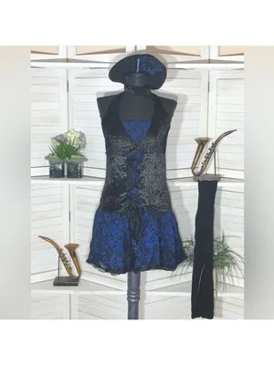 Vampire Lace velvet Mini Dress Blue Black whimsigoth punk goth witch Alt cosplay thumbnail 2