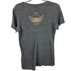 Harley-Davidson 110th Anniversary T-Shirt Womens Charcoal Grey V-Neck 2013 Tee thumbnail 2