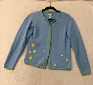 pendleton Vintage Floral Embroidered Cardigan Blue Green Trim Small thumbnail 1