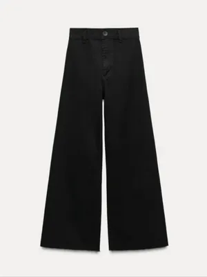 Zara The Marine Straight Wide Leg Raw Hem Jeans in Black Size 0 thumbnail 4