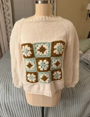 Cottage Core Granny square crochet sweater thumbnail 1