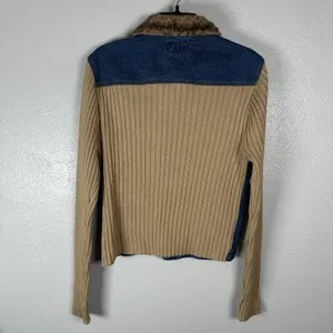 Y2K No Boundaries Fur Collar‎ Denim Jacket Sweater Ribbed 2000s Juniors Large thumbnail 4