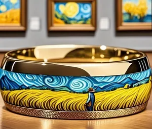 Van Gogh Starry Night & Wheat Field Art Ring - Retro Stainless Steel Size 13 thumbnail 2
