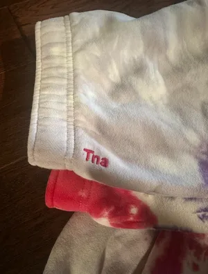 Aritzia TNA cozy AF sweatpants colors: pink, purple, and white tie-dye size: L flaws: a couple small stains pictured (would probably be easy to get out, i haven’t tried) #aritzia #tiedye #loungewear #cozy #trendin thumbnail 3