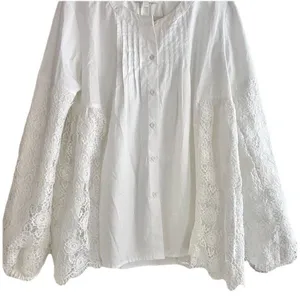 White Cotton Blouse with Floral‎ Lace Bell Sleeve Romantic Victorian Style Top thumbnail 1