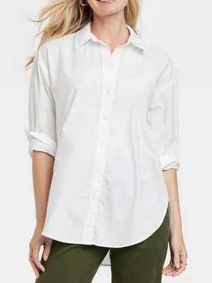 Universal Threads Button Up Shirt Women's Medium White Oversized Long Sleeve NWT thumbnail 1