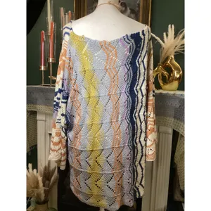 Easel Los Angeles Womens Large Multi Color Chevron Open‎ Knit Oversized Sweater thumbnail 4