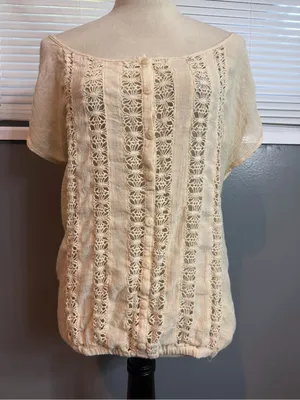 Maurices Cream Crochet Lace Button Front Boho Blouse Size M thumbnail 4