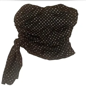 Revolve Women's Unbranded Black Silver Polka Dot Strapless Ruched Top thumbnail 1