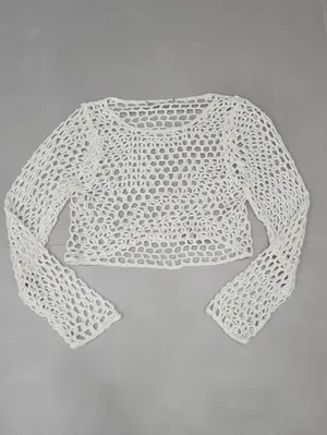 Zara Crochet Open-Knit Long Sleeve Top & Shorts Set In White Size XS/S thumbnail 5