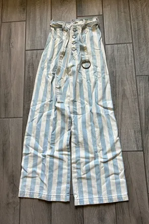 Boyish Light Blue & White High-Waist Wide-Leg Striped Jeans thumbnail 1