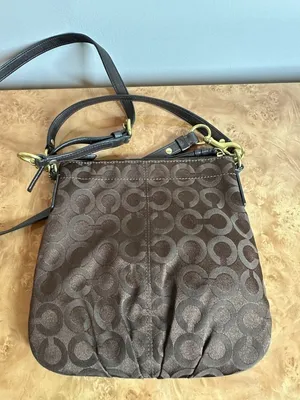 Coach Signature Sateen File Crossbody Bag Brown Black Style 43107 thumbnail 6