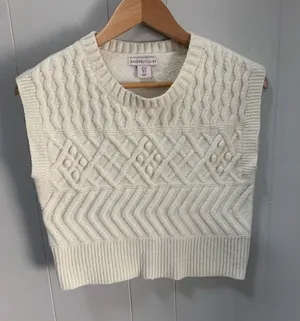 Sincerely Jules Ivory Cable Knit Sweater Vest Small Textured Cozy Cottagecore thumbnail 1