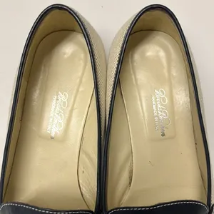 Brooks Brothers Beige Navy Twill and Leather Classic Slip-On Loafers- Size 8 thumbnail 6