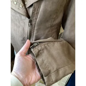GB Studded Faux Suede Moto Jacket Women‎ M Brown NWT Cropped Biker thumbnail 2