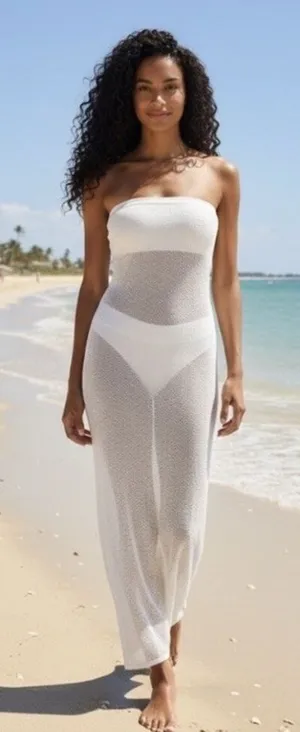 Reformation Jasmine Knit Maxi in White Ivory Sheer Side Slit Coverup Dress 8 NWT thumbnail 1