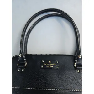 Kate Spade Black Leather Tote With Zip Front Pocket thumbnail 7