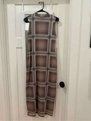 Another Girl Beige Checked Sleeveless High Neck Maxi Dress Size Large thumbnail 4