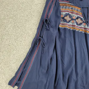 Abercrombie & Fitch Womens Boho Top M Blue Embroidery Tie Flowy Sleeves Keyhole thumbnail 8
