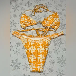 New LSpace Tessellation Bikini Set Orange White Retro Print - Size M (MSRP $180) thumbnail 5