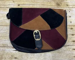 Emma Fox suede and leather patchwork purse. thumbnail 1