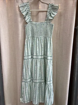 Blu Pepper Stripe Floral Pattern Smocked Tiered Midi Dress Last One Size Large thumbnail 11