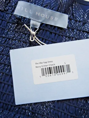 NWT Hill House Ellie Nap in Navy Glitter Check Plaid Smocked Midi Dress L thumbnail 7