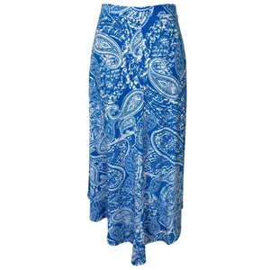 Chico's Asymmetric Handkerchief Hem Midi Skirt Blue Paisley Stretch Size 2 Large thumbnail 4