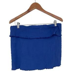 Free People Blue Gauze Ruffle Smocked Tube Skirt Mini Size L thumbnail 5