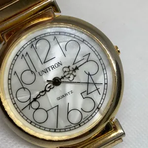 Vintage Unitron women’s watch gold tone quartz analog 40mm mop dial running thumbnail 2