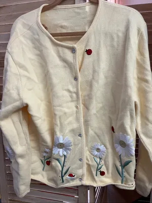 Yellow Floral Embroidered Cardigan Sweater thumbnail 5