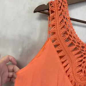 Bohemian Crochet Trim Tank Top Coverup‎ Women Medium Flowy Indie Coastal Cowgirl thumbnail 5