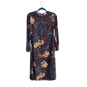 ASOS Midi Dress Women 6 Burgundy Floral Dark Academia Long Sleeve Tea Dress thumbnail 2