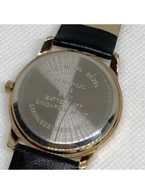 Geneva Women’s gold tone quartz watch 36mm black dial leather band running thumbnail 6