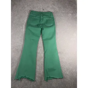 Mica Cropped Flare Jeans Women Size 25 Green Distressed Raw Hem High Rise Boho thumbnail 6