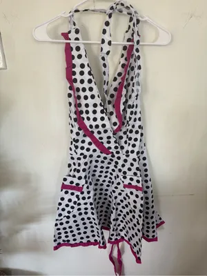 American hoosters brand vintage-style polka dot apron featuring pink. thumbnail 2