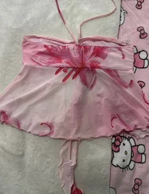 Pink Floral Split Front Babydoll Halter Top thumbnail 2