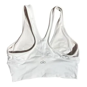 ALO Yoga White Ruched V-Neck Sports Bra thumbnail 5
