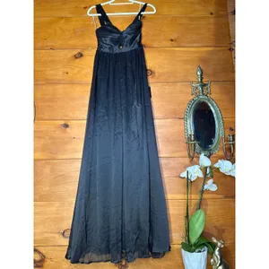 NWT Lulus Aria Black Crinkle Knotted Backless Maxi Dress Gala banquet Ball Sz L thumbnail 2