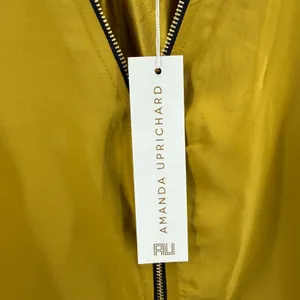 Amanda Uprichard Blouse Large NWT Mustard 100% Silk Zip Sleeveless Chartreuse thumbnail 5
