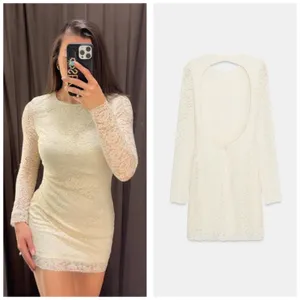 NWT Zara White Lace Long Sleeve Open Back Mini Dress Size Small Bridal Chic thumbnail 3