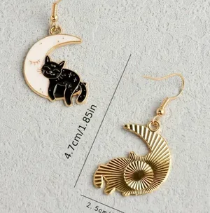 The Moon Exquisite Enamel Black Cat Design Dangle Earrings thumbnail 4
