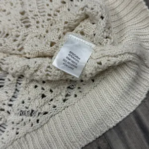 Cream crochet knit collared pointelle sweater Size M thumbnail 6