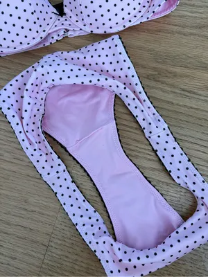 Pink Polka Dot Bikini Set with Black Trim thumbnail 2