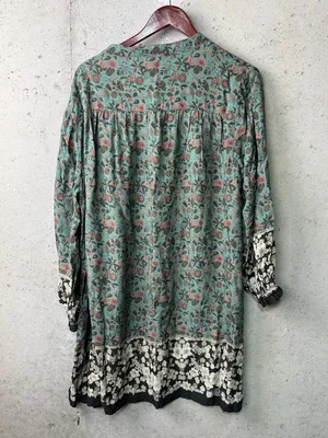 Natural Life Dara V Neck Tunic Dress Long Puff Sleeves Sage Green Floral Xl thumbnail 6