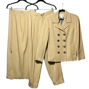 Express Vintage‎ 90s 3 Piece Suit Set 9/10 Camel Tan Wool Blend Blazer Pant Skirt Lined thumbnail 1