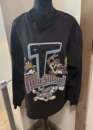Vintage 1996 Warner Bros Tune Squad Space Jam Crewneck Sweatshirt Black Oversize thumbnail 1